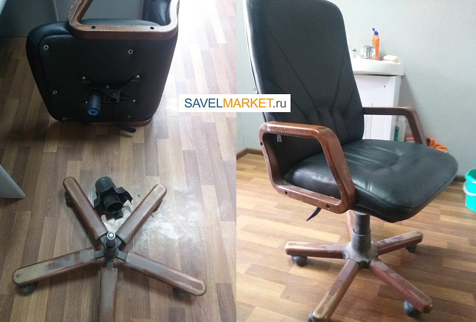 Savelmarket Ремонт кожаного черного кресла, замена газлифта на высокий 140/240