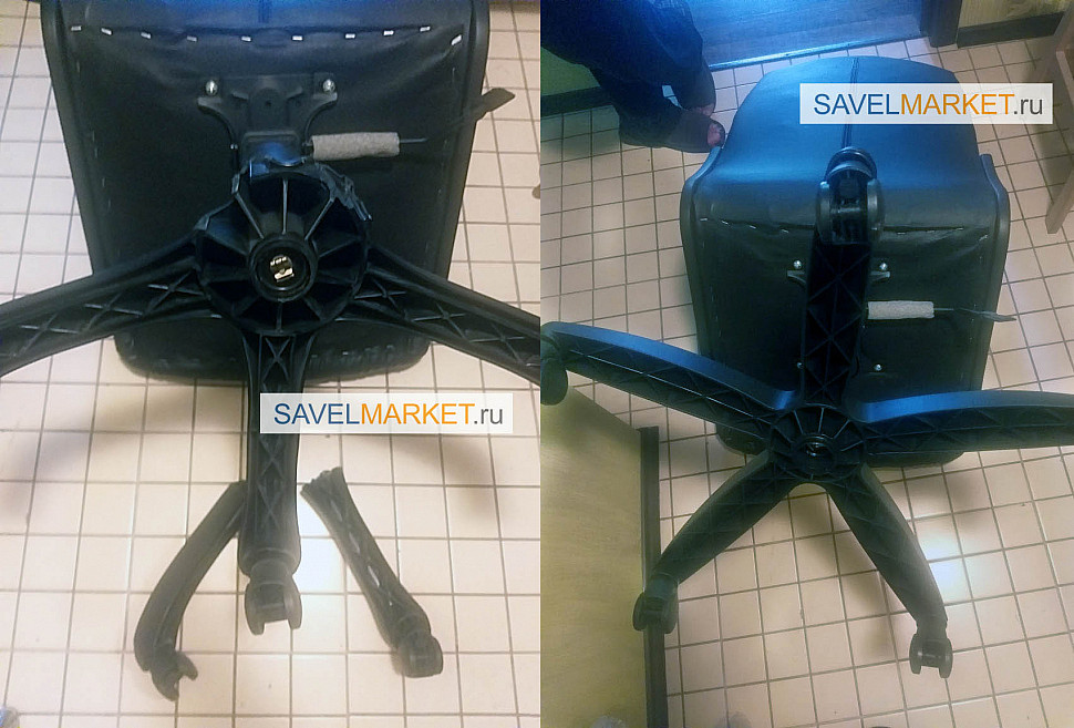Ремонт кожаного компьютерного кресла в Москве замена крестовины D68 - На штатной пластиковой крестовине отломились два луча